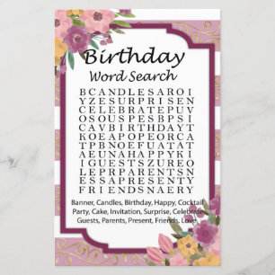 Papier Rose Stried Anniversaire jeu de recherche par mot