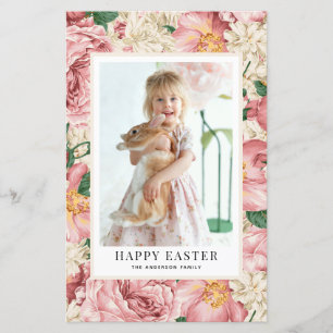 Papier Rose vintage et Hydrangea Photo Happy Easter Card