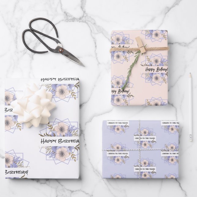 Papier Rose Violet & Pastel Jeu de 3 feuilles plat (Recto)