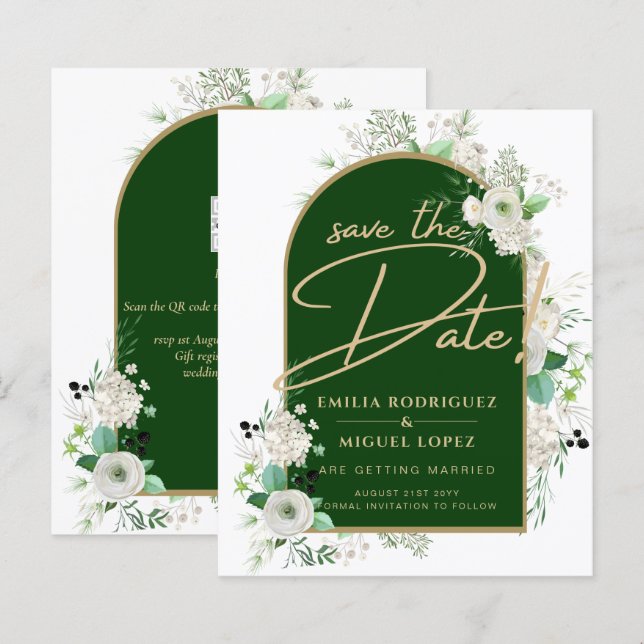 Papier Roses blanches d'été Arche de mariage vert émeraud (Devant / Derrière)