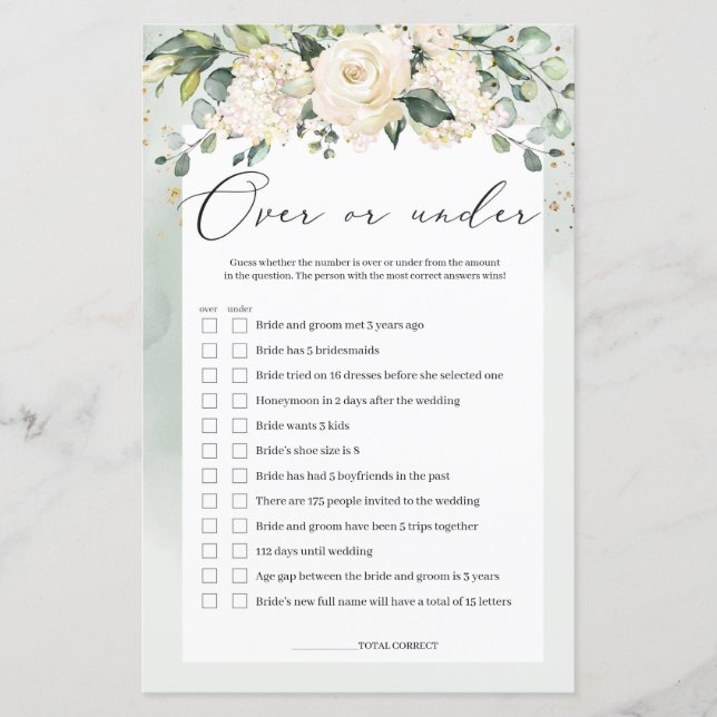 Papier Roses blanches verdure au-dessus ou sous le jeu nu (Devant)