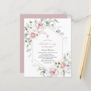 Papier Roses de Christening Invitation Floral Watercolo