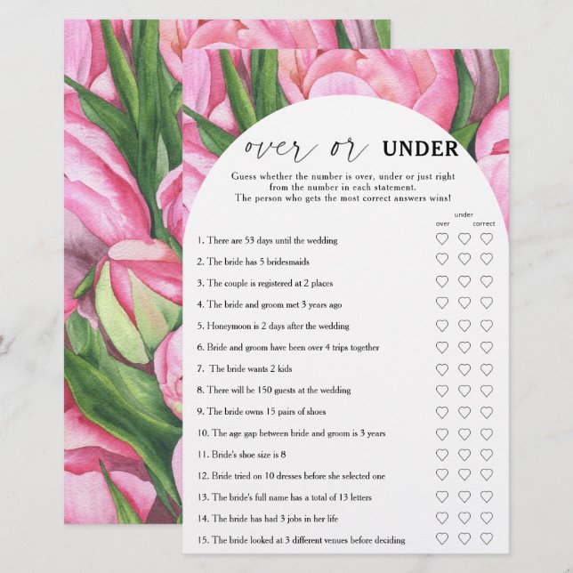 Papier Roses de pivoine - Plus ou sous la douche nuptiale (Devant / Derrière)