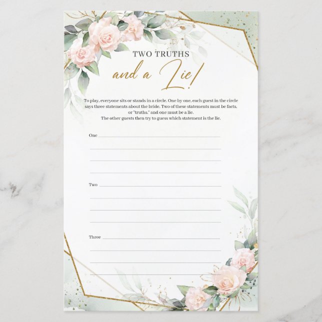 Papier Roses élégantes rose gold jeu Deux Vérités Et Un M (Devant)