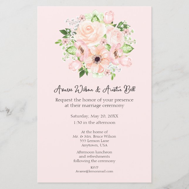 Papier Roses et Faire-part de mariage roses (Devant)