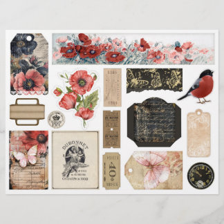 Papier Roses et papillons Ephemera Junk Journal Embel.