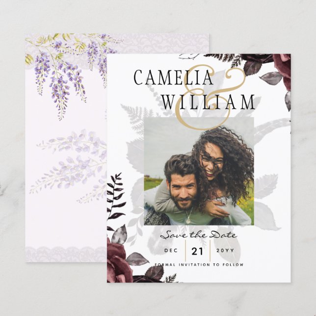 Papier Roses noirs de Bourgogne foncée Mariage automne hi (Devant / Derrière)