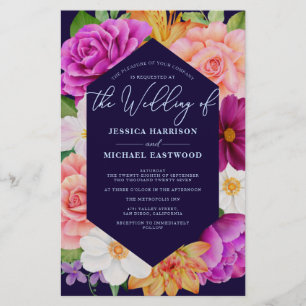 Papier Roses rose violet budget Faire-part de mariage flo