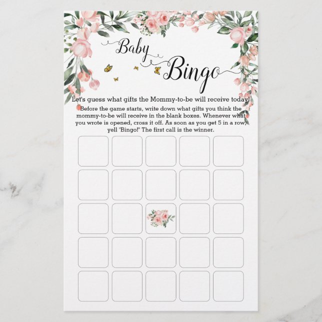 Papier Roses roses élégantes avec Bingo Bébé Papillon Jeu (Devant)