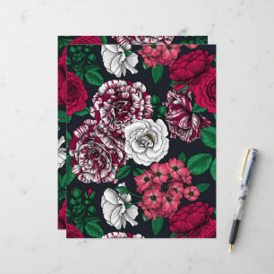 Papier Roses rouges, blanches et bicolores avec des feuil