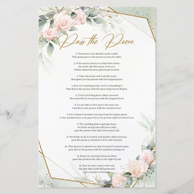 Papier Rouge tendance et or verdoyant Pass The Poem jeu (Devant)