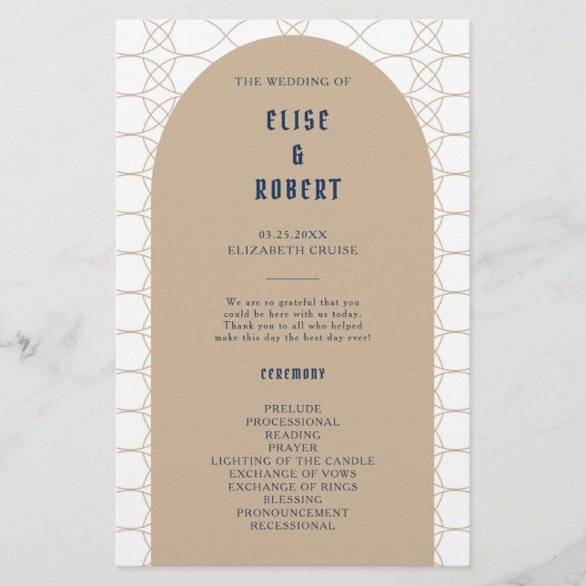 Papier Royal Blue Classic Retro Mariage Ceremony Programm (Devant)