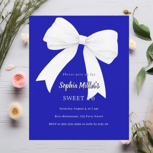 Papier Royal blue white bow Sweet 16 invitation