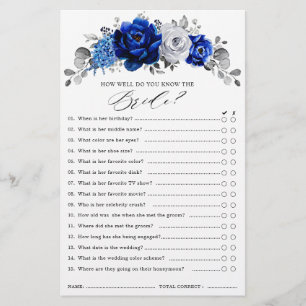 Papier Royal Blue White Silver Floral Fête des mariées Je