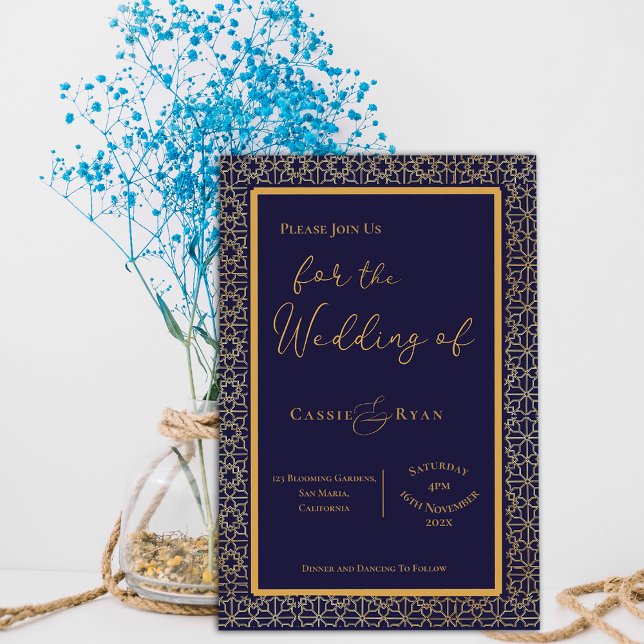 Papier Royal Elegant Bleu et Or Faire-part de mariage (Royal Elegant Blue and Gold Wedding invitation)