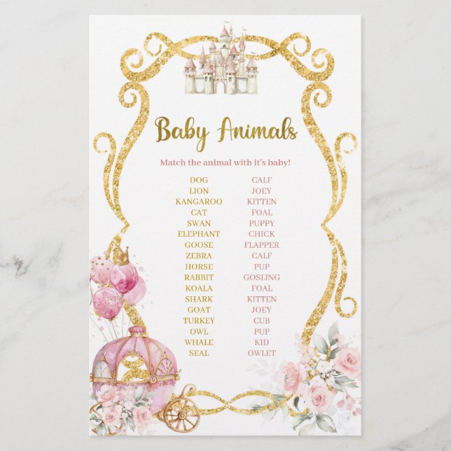 Papier Royal Princess Pink Carriage Bébé Animaux Jeu (Devant)