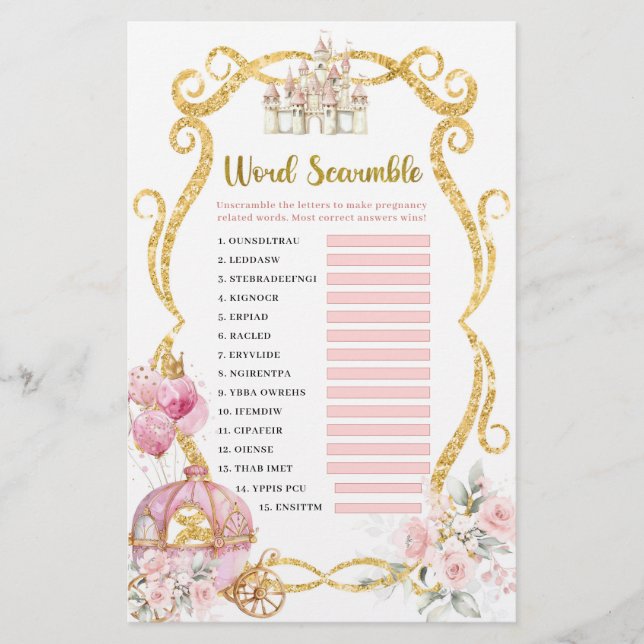 Papier Royal Princess Pink Carriage Word Scramble Jeux (Devant)