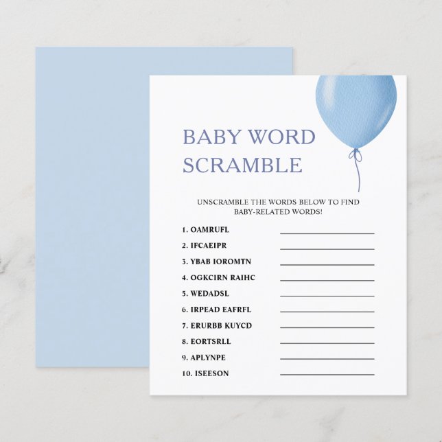 Papier Rubrique Word | Blue Balloon Baby shower Jeu (Devant / Derrière)