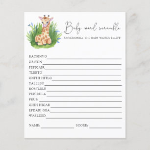 Papier Ruée de mots de girafe   Jeu Baby shower