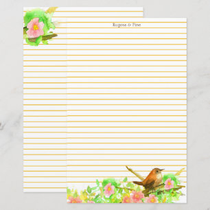 Papier Rugosa Rose Wren Bird Stationery Lind Personnalise