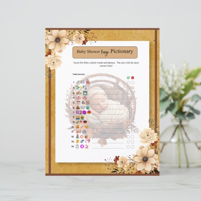 Papier Russe Boho Floral Baby shower Emoji Jeu (Debout devant)