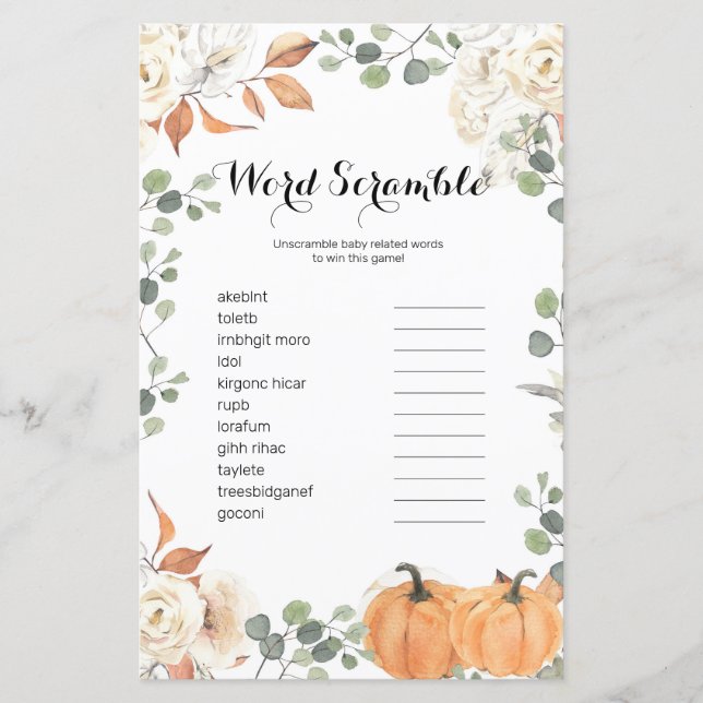 Papier Russe citrouille aquarelle Word Scramble Jeu, (Devant)