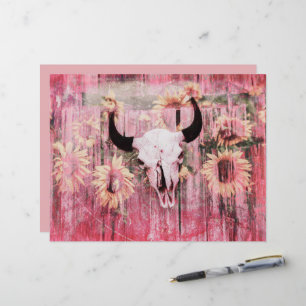 Papier Russe Western Taureau Taureau rose Tournesols Jaun