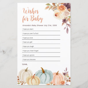 Papier Rusti Orange Citrouille Floral Voeux pour bébé
