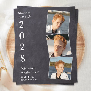 Papier Rustic 3 Photo Budget Graduation Party Invitation