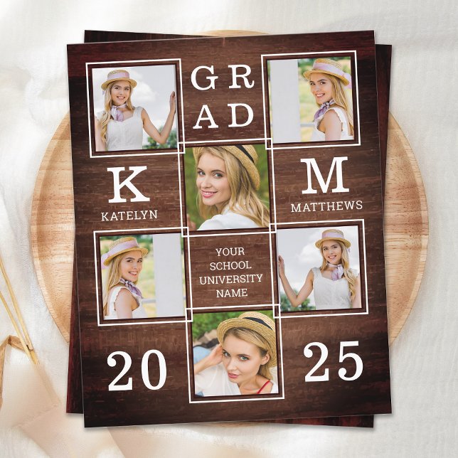 Papier Rustic 6 Photo Collage Bois Graduation Budget (Créateur téléchargé)