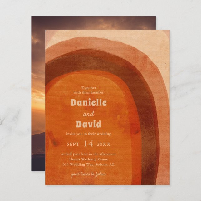 Papier Rustic Burnt Orange Photo Budget Mariage Inviter (Devant / Derrière)