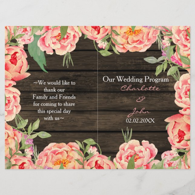 Papier Rustic Country Peony Grange Mariage bois (Devant)