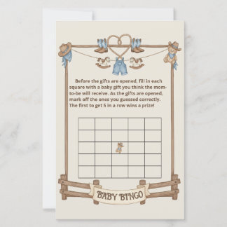 Papier Rustic Cowboy Cadeau Bingo baby shower jeu