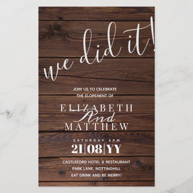 Papier Rustic Elopement Réception de mariage MODIFIER TEX (Devant)