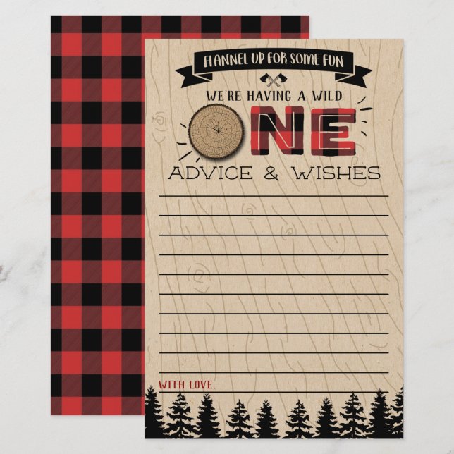 Papier Rustic Forest Buffalo Plaid Wild One Baby Conseil (Devant / Derrière)