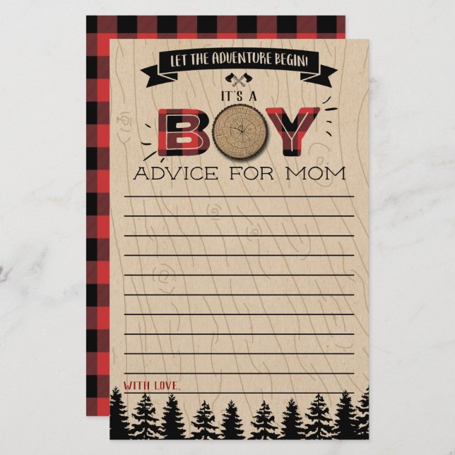 Papier Rustic Forest Plaid Lumberjack Garçons Conseil béb (Devant / Derrière)
