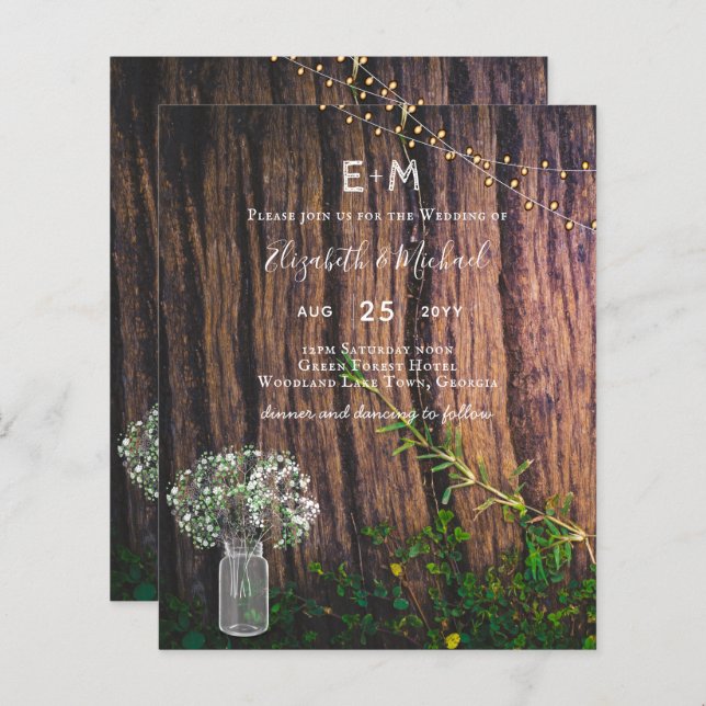 Papier Rustic Gypsophila éclaire Mason Jars Invitation BU (Devant / Derrière)