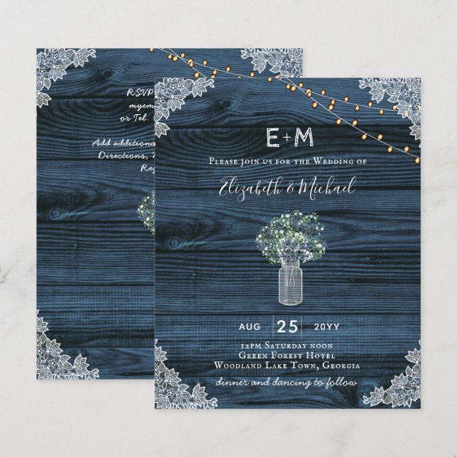Papier Rustic Gypsophila WOODLAND MARIAGE Invitation BUDG (Devant / Derrière)