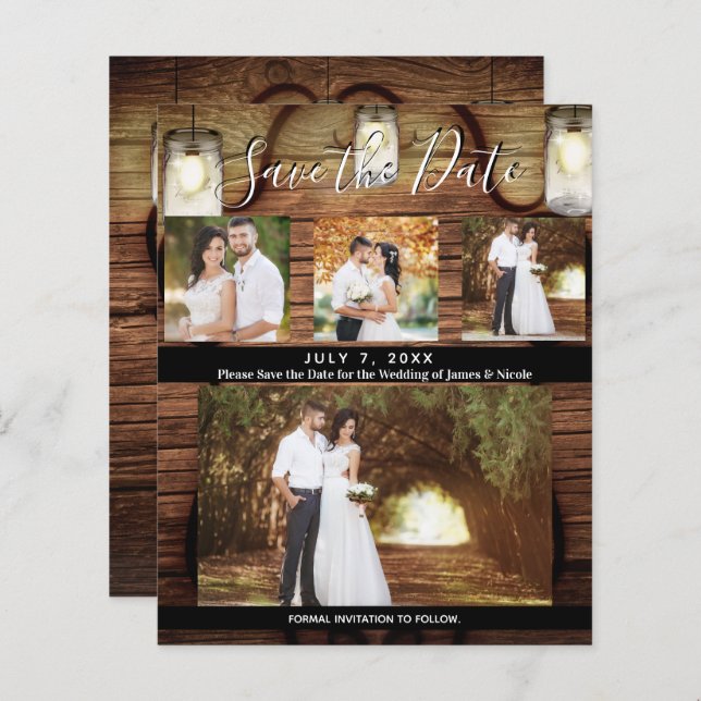 Papier Rustic Hanging Lights Mariage Photo Enregistrer la (Devant / Derrière)