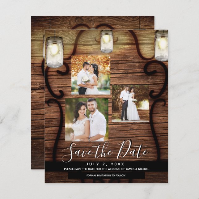 Papier Rustic Hanging Lights Mariage Photo Enregistrer la (Devant / Derrière)