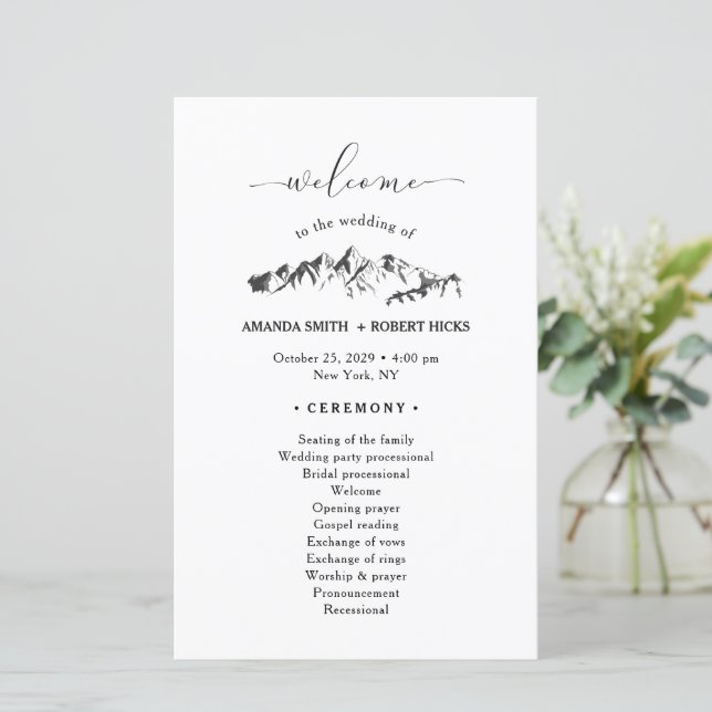 Papier Rustic Mountain Wedding Program (Debout devant)