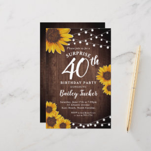 Papier Rustic Sunflower Surprise 40e anniversaire Invitat