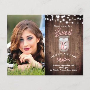 Papier Rustic Sweet 16 Mason Jar Lumières Anniversaire In