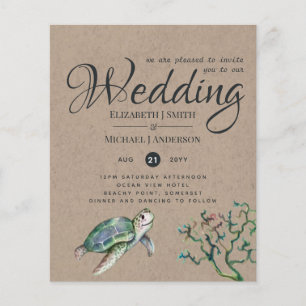Papier Rustic Turtle Océan Mariage Invite Budget