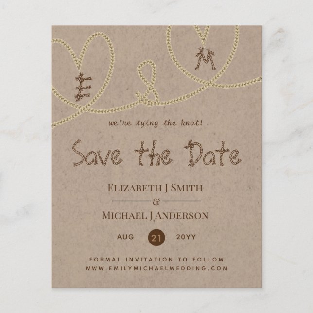 Papier Rustic Tying the Knot Wedding Enregistrer la date (Devant)