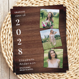 Papier Rustic Wood 3 Photo Budget Graduation Invitation d