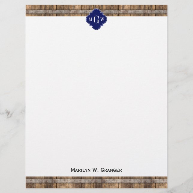 Papier Rustic Wood Metal Band Navy Quatrefoil 3 monogram (Devant)