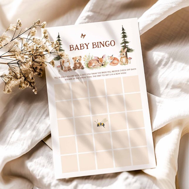 Papier Rustic Woodland Animaux Baby shower Bingo Jeu (Woodland Theme Baby Bingo Card)