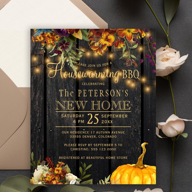 Papier Rustique automne bois fleuri invitation barbecue c (Créateur téléchargé)