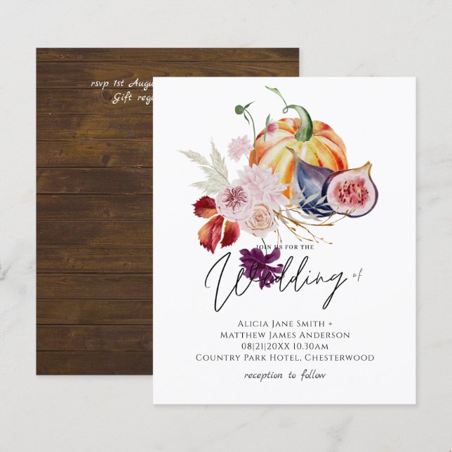 Papier Rustique automne Citrouille Figs Fleurs Mariage (Devant / Derrière)